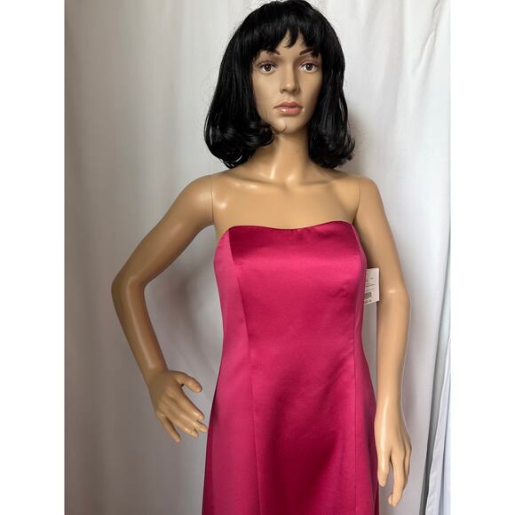 NWT David's Bridal strapless A line satin column maxi gown watermellon 8 - Picture 4 of 15